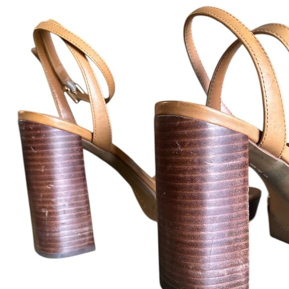 Vince Camuto Neutral Leather Platform Heels Shoes Wood Stacked Block Heel Size 9 - Picture 5 of 6